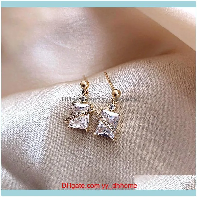 Korea Selling Fashion Jewelry Exquisite Small Copper Inlay Zircon Square Earrings Daily Wild Women`s Stud