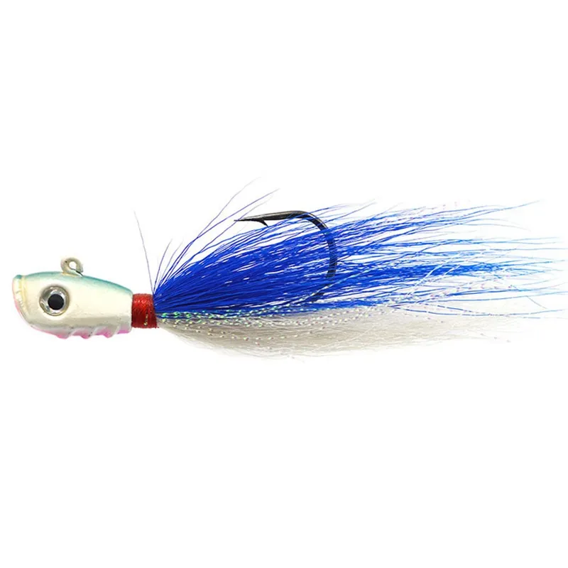 Jigs Bucktail Przynęty połowowe 6Colors Luminous Bucktail Jigging Przynęty Ołów Head Brick Tail Hair Read Jigs 38 Z2