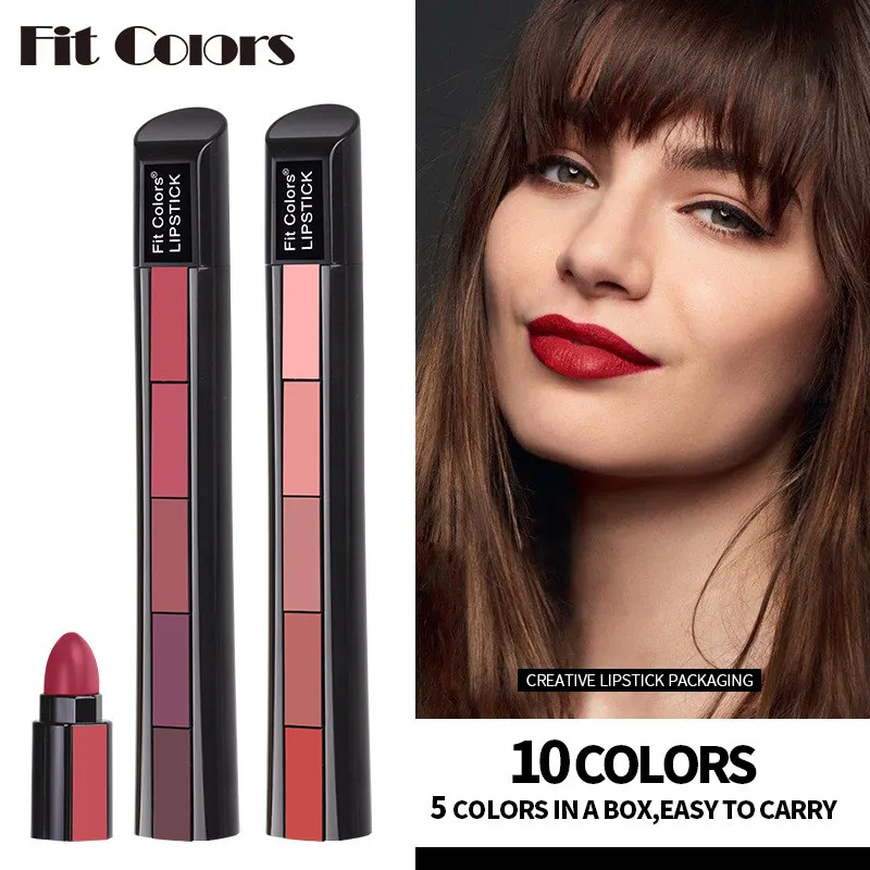 Coloros de ajuste Matte 5 Color Lipstick Set Velvet Anti-Stick Lips Gloss Gloss Long Dure impermeable Sexy Red Lip Stick