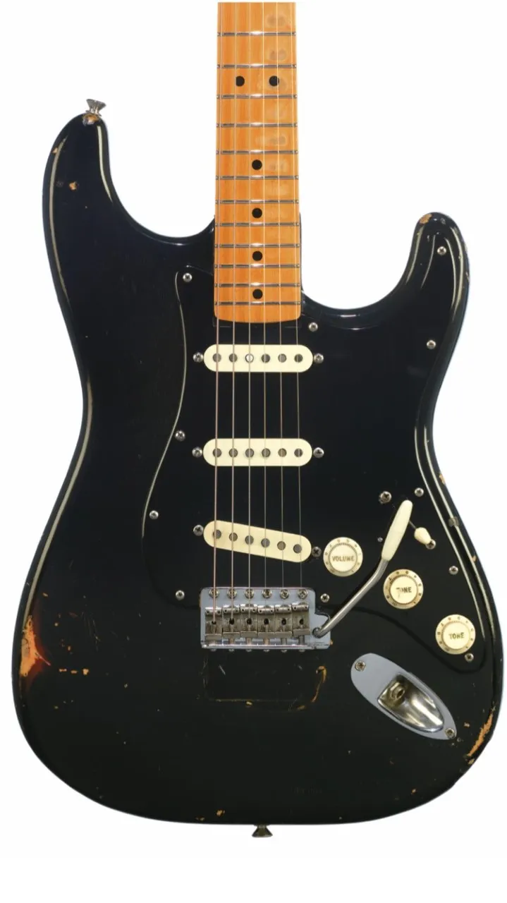 En Stock David Gilmour Vintage Heavy Relic noir sur Sunburst guitare électrique Tremolo pont Whammy Bar, accordeurs Vintage