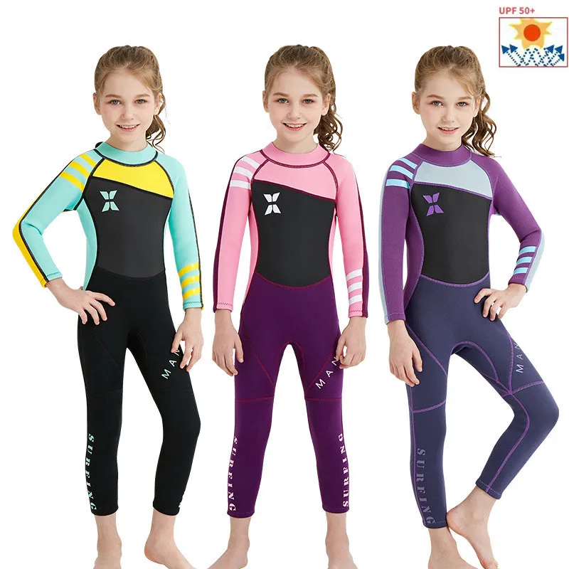 Childrens Thermal Swim Wear Girls 2.5mm Keep Warm Long Swimsuit