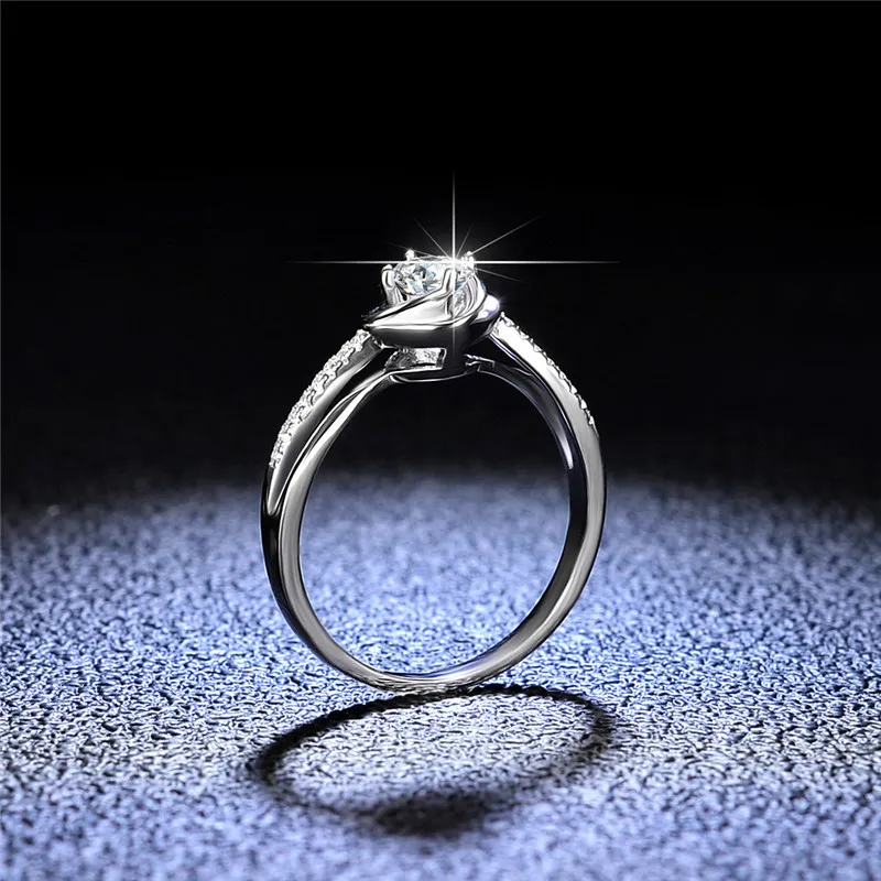 Excellent Cut Diamond Test Passed 0 5 Carat D Color Moissanite Rose Shaped Ring 100% Real Silver 925 Jewelry Teen Girls288c