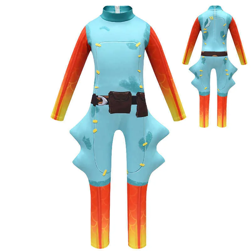 New Kids Cosplay Costume For Teen Boys Girls Romper Clothes Halloween Christmas Children Jumpsuit+Mask Outfit Playsuit Fishstick Q0910