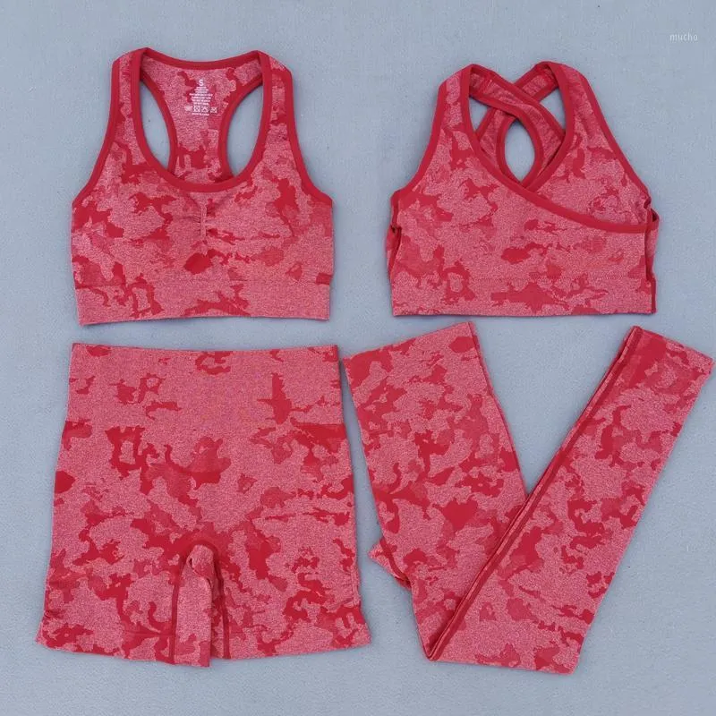 Outfit yoga anpassa camo sömlöst set kvinnor gymkläder fiess sportkläder träning sport bh hög midja leggings shorts kostym