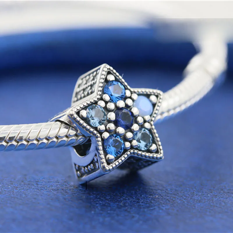 925 Sterling Silver Bright Winter Blue Star na Boże Narodzenie Urok Koralik Pasuje do European Pandora Styl Charm Bransoletki