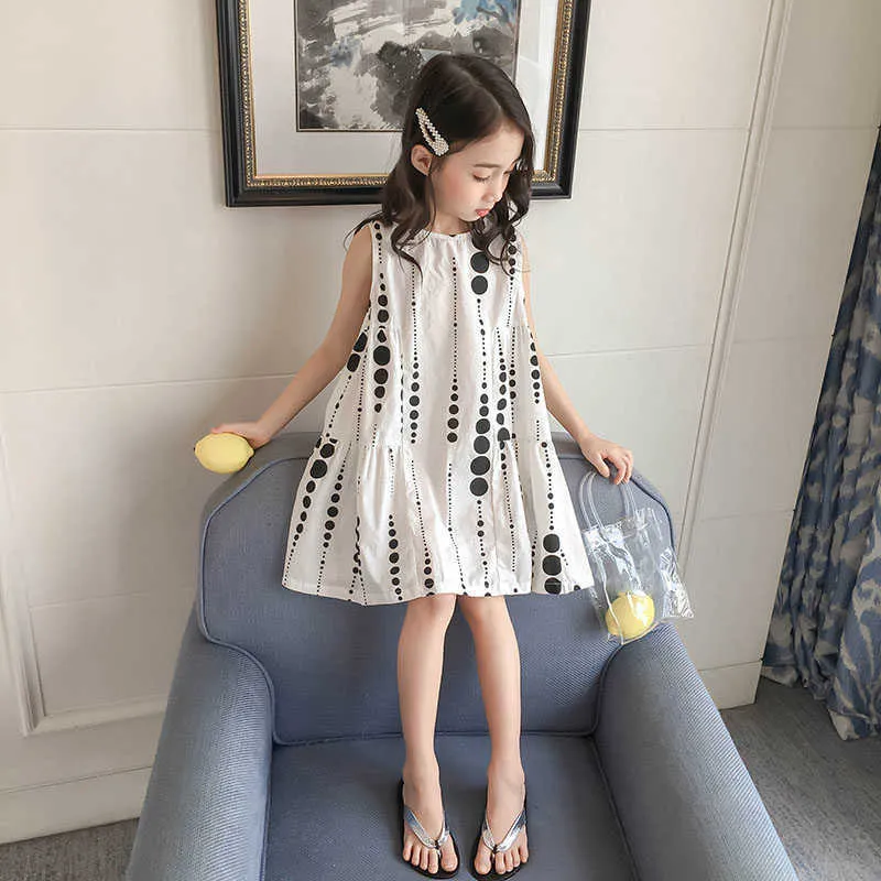 Sommarflickor "Klänning European American Style Casual Fashion Personality Design Polka Dot Vest Dress Baby Barn Barnkläder Q0716