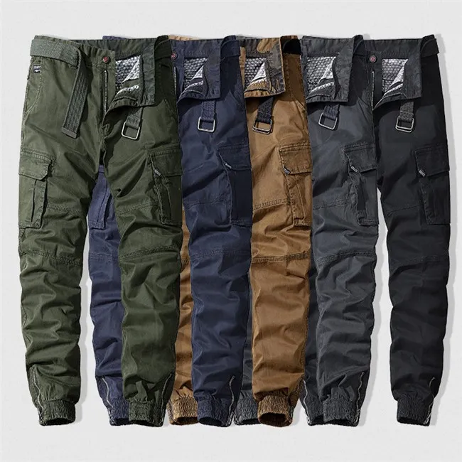 5 Colors Mens Pants Casual Cotton Cargo Pants Elastic Outdoor Hiking Trekking Tactical Sweatpants Male Military Multi-Pocket Combat Trousers