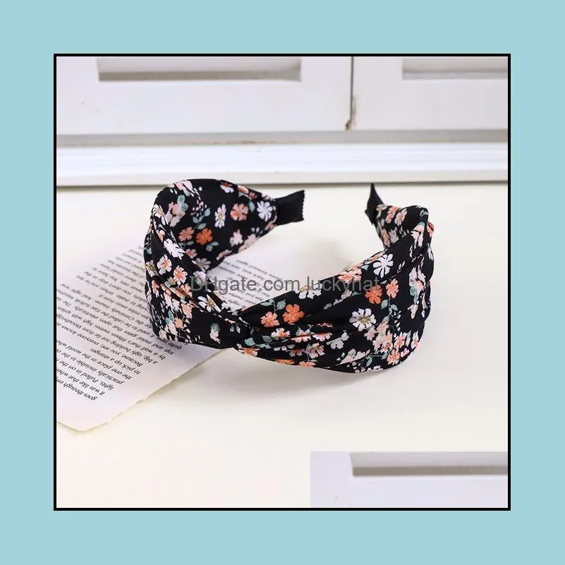 2021 Mori Printed Headband Korean Small Floral Cross Hairband Headwear Wholesale Wash Hair Bundle Women Girls Hair Accessories