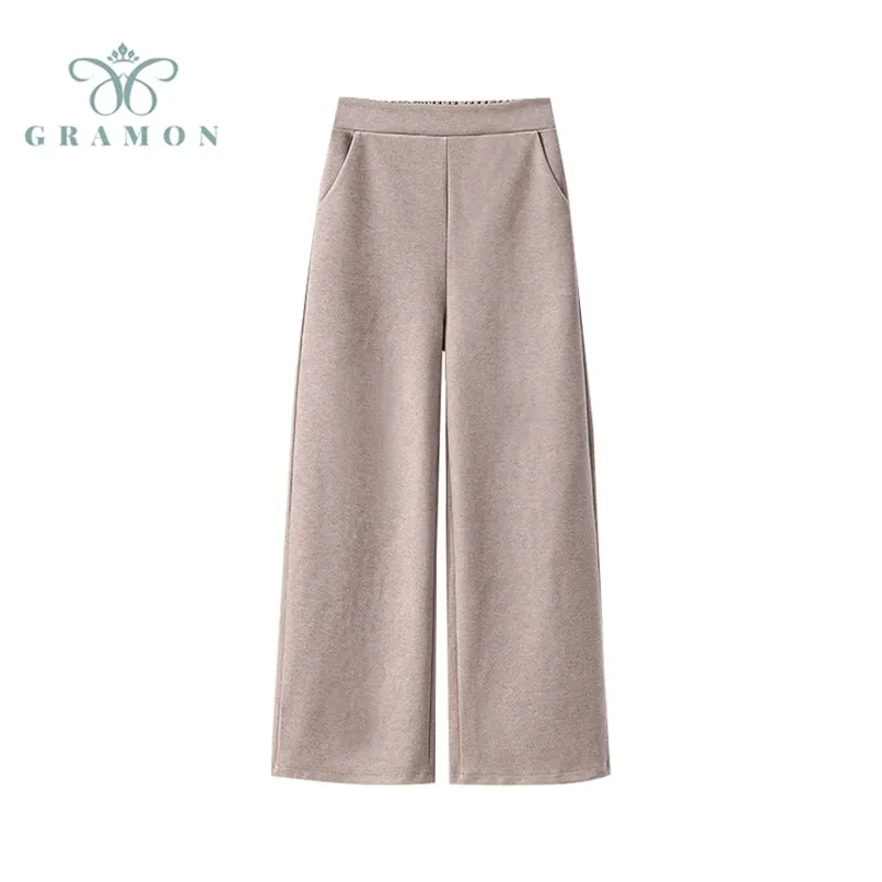 Calças de pernas largas Plus size outono inverno mulheres roupas de cintura alta grossas calças folgadas coreanas moda solta grandes pantalones 211112