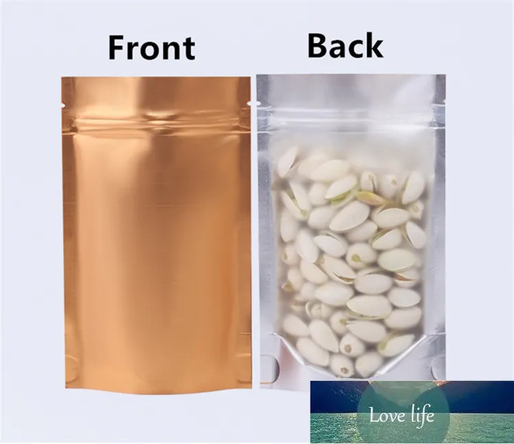 100pcs Clear Front Gold Back Translucent Zipper Bag Heat Sealing Plastic Pet Food Nuts Tea Coffee Spice Cereals Golden Pouches Factory price expert design