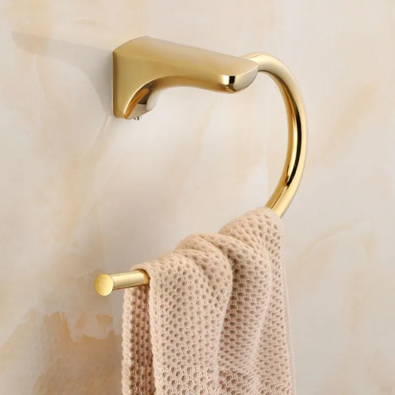 Toalhas de toalhas leves de luxo anel de ouro da sala de chuveiro manual hanguar redonda redonda de pano de lavagem de banheiro sem perfuração