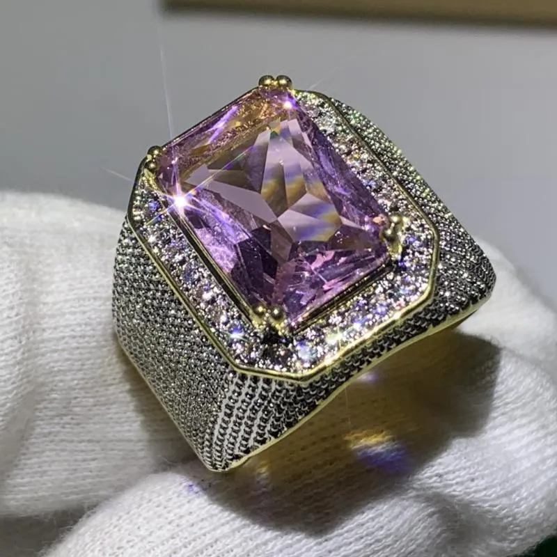 Anelli di cluster Dimensione 8-12 Stupendanti gioielli di lusso 925 sterling silvergold riempimento rosa principessa cubic zirconia anello cinturino per uomo GIF