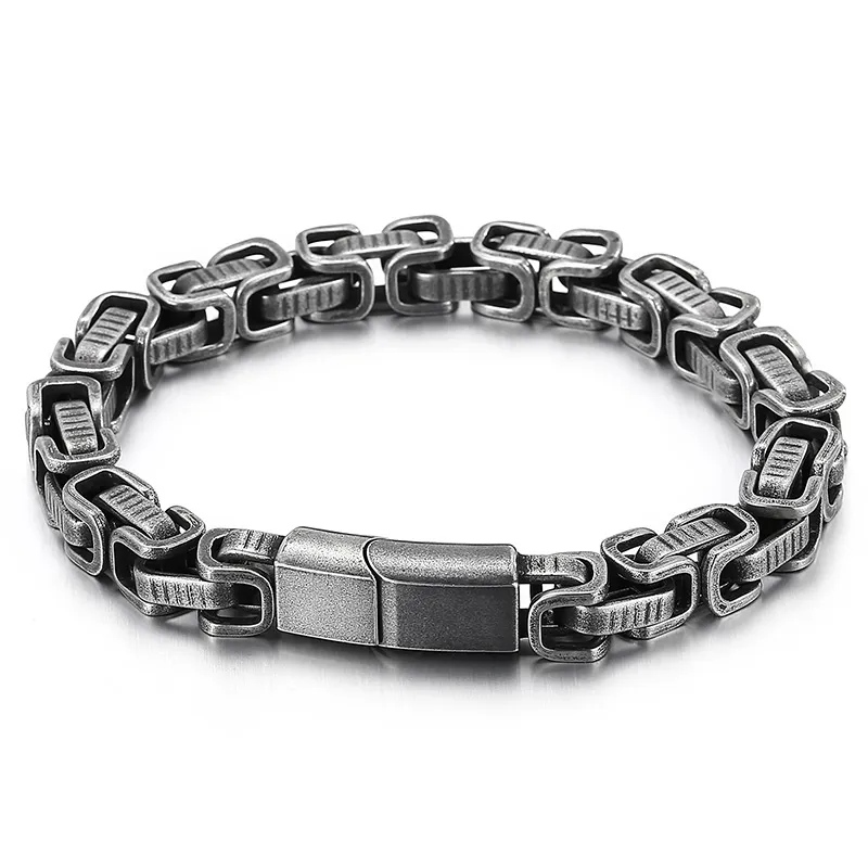 Vintage Black 8mm 8.66 Inch Stainless Steel Byzantine King Chain Bracelet For Boy Mens Gifts