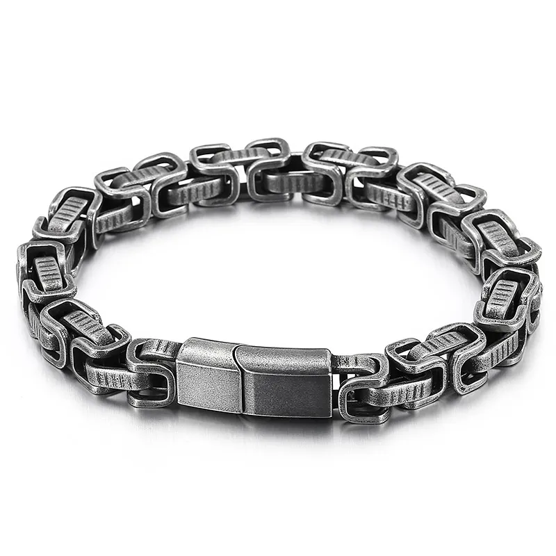 Vintage schwarz 8mm 8,66 Zoll Edelstahl Byzantiner King Kette Armband für Jungen Mens Geschenke