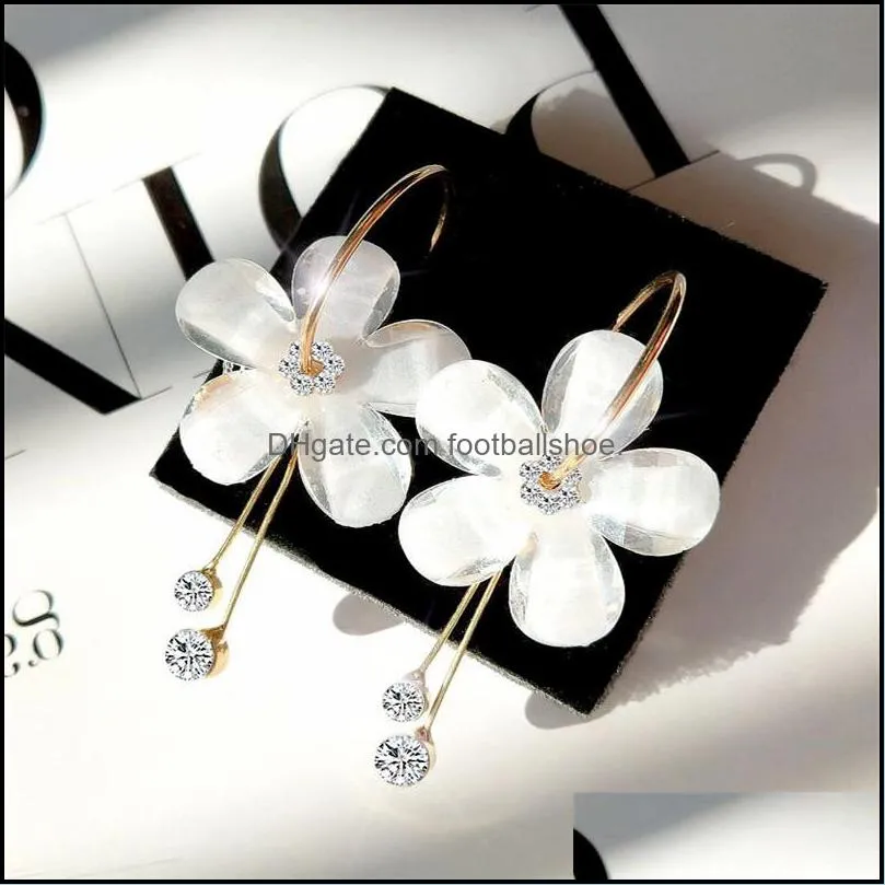 new fashion petal flower acrylic zircon tassel earrings brincos transparent earrings womens earrings wedding party gifts