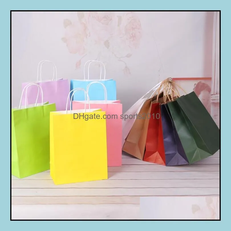 Assorted Small Neon Colored Paper Gift Bags with Handles Kraft Paper Party Bags Birthday Wedding Party Favor Goodie Bag LX2302