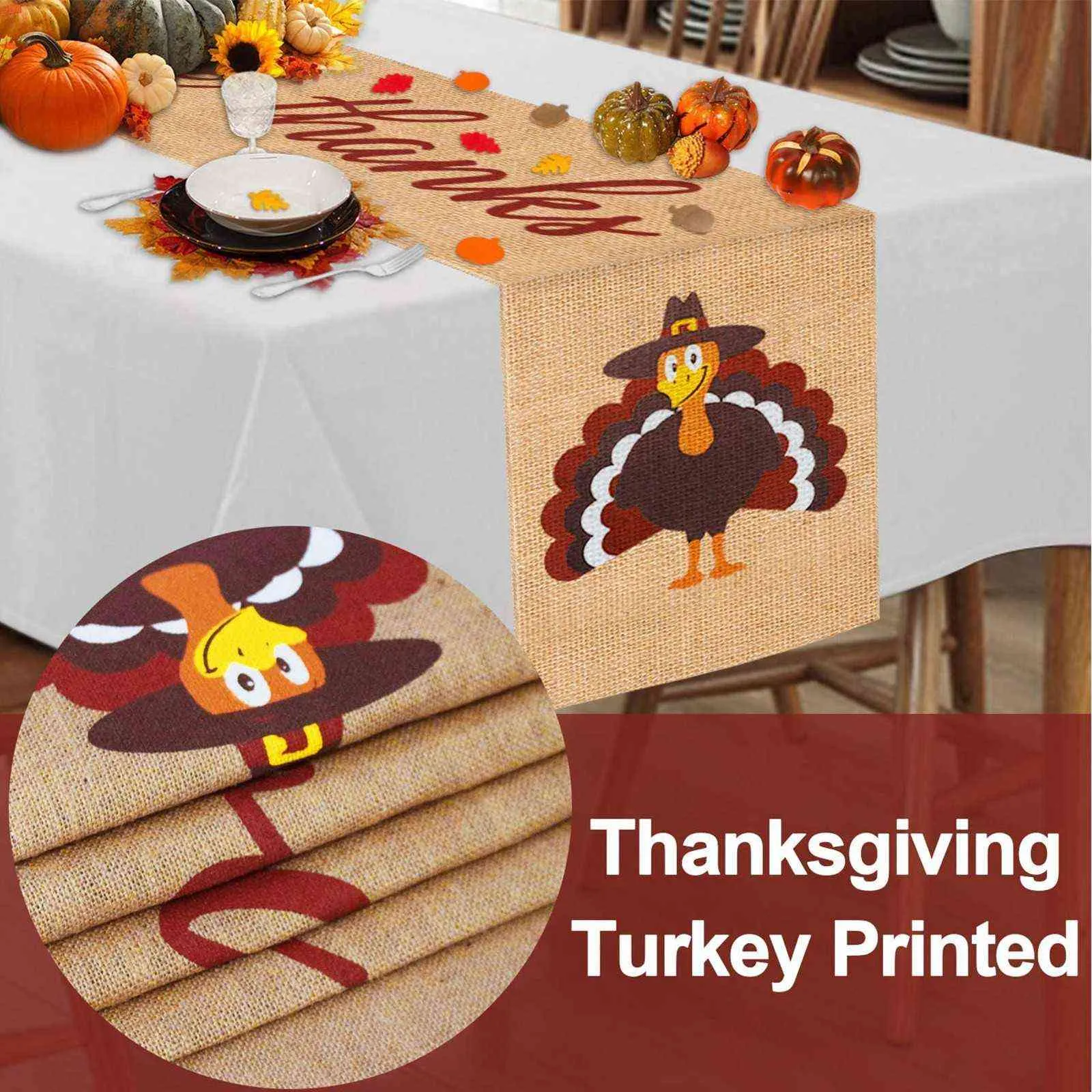 Décoratif dinde de Thanksgiving chemin de table napperon famille four dinde plat napperon bouilloire gobelet fruits panier napperon tapis 211117