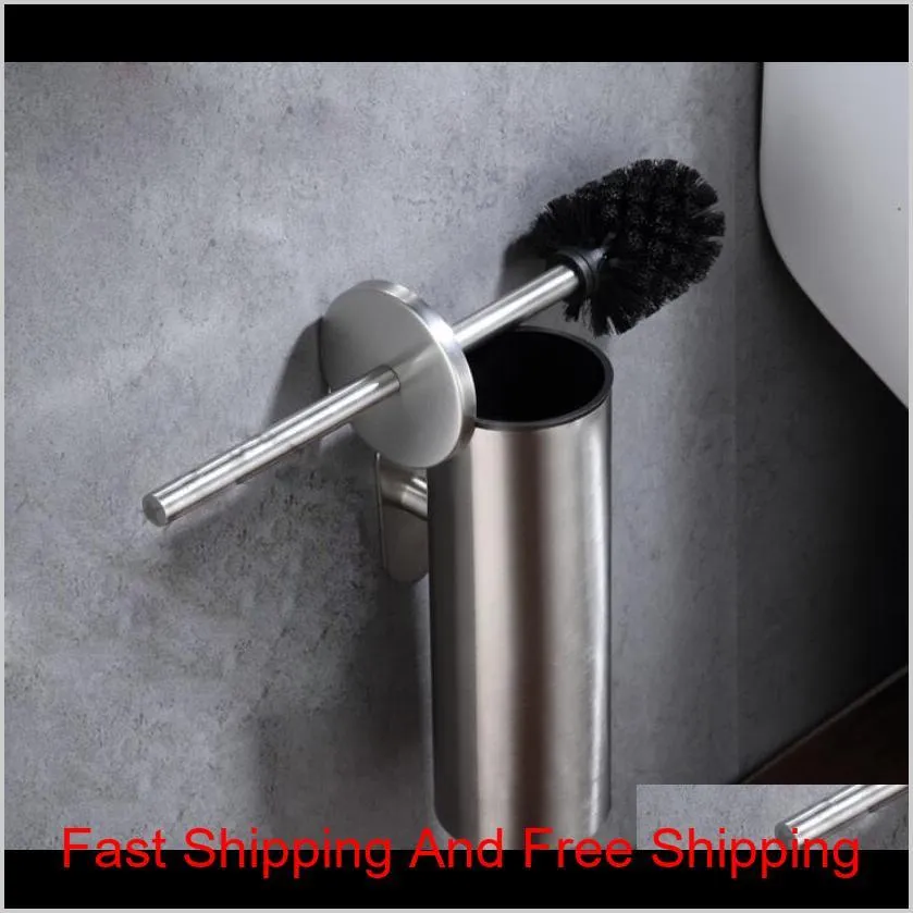  nail wc toilet brush cup set holder bathroom bath accessories lavatory cleaning tool washroom stainless steel black or brushed