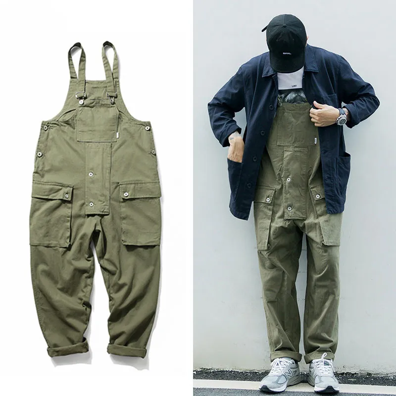 Hip Hop Cargo Overalls Pants Men Work Joggers Male Multi-Pocket Coveralls Casual Oversize BibTrousers