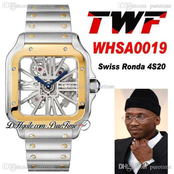 TWF Horloge Skeleton LM WHSA0019 Swiss Ronda 4S20 Quartz Mens Titta på Two Tone Yellow Gold Quick Demontering Rostfritt stålarmband Super Edition Puretime A262B2