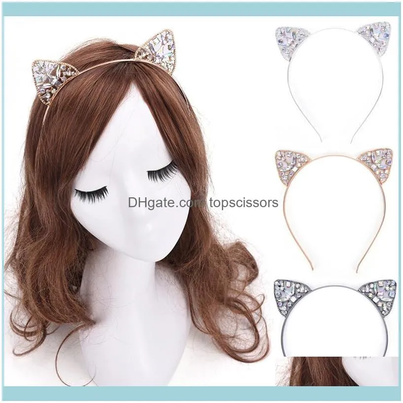 1pcs Silver Gold Black Cat Ears Girls Hair Hoop Crown Tiara Headband Rhinestone Hairband Jewelry1