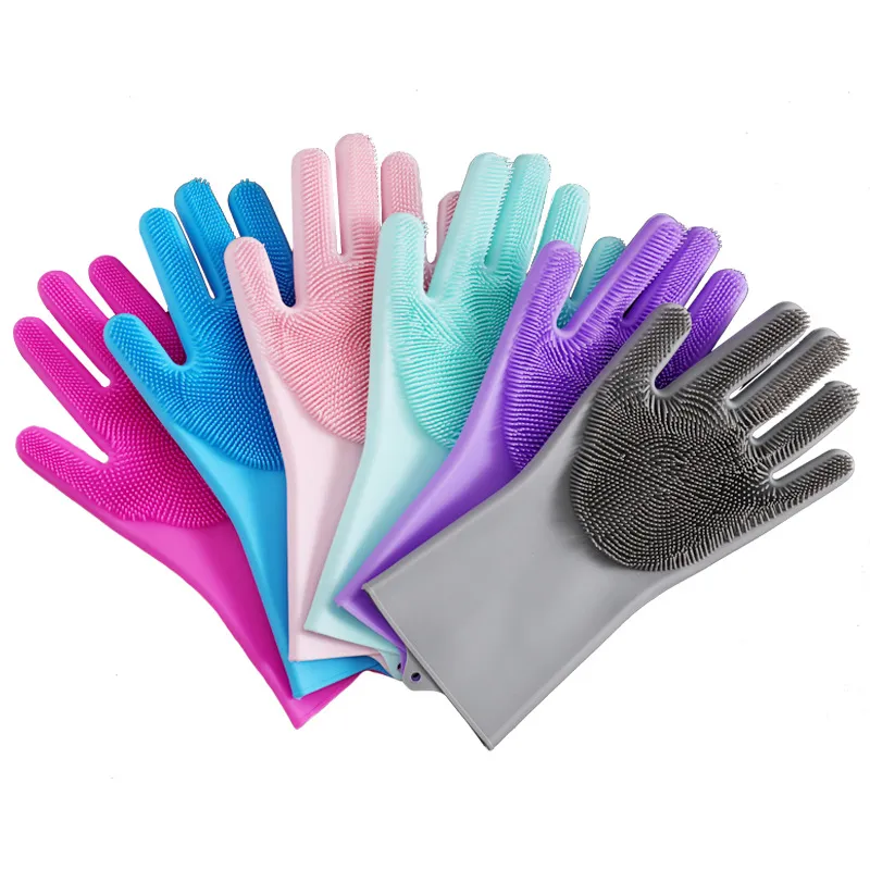 Magic Dishwashing Gloves for Washing Dishes Silicone Cleaning Gloves With Brushes Kitchen Household Rubber Sponge Gloves Car Wash Glove