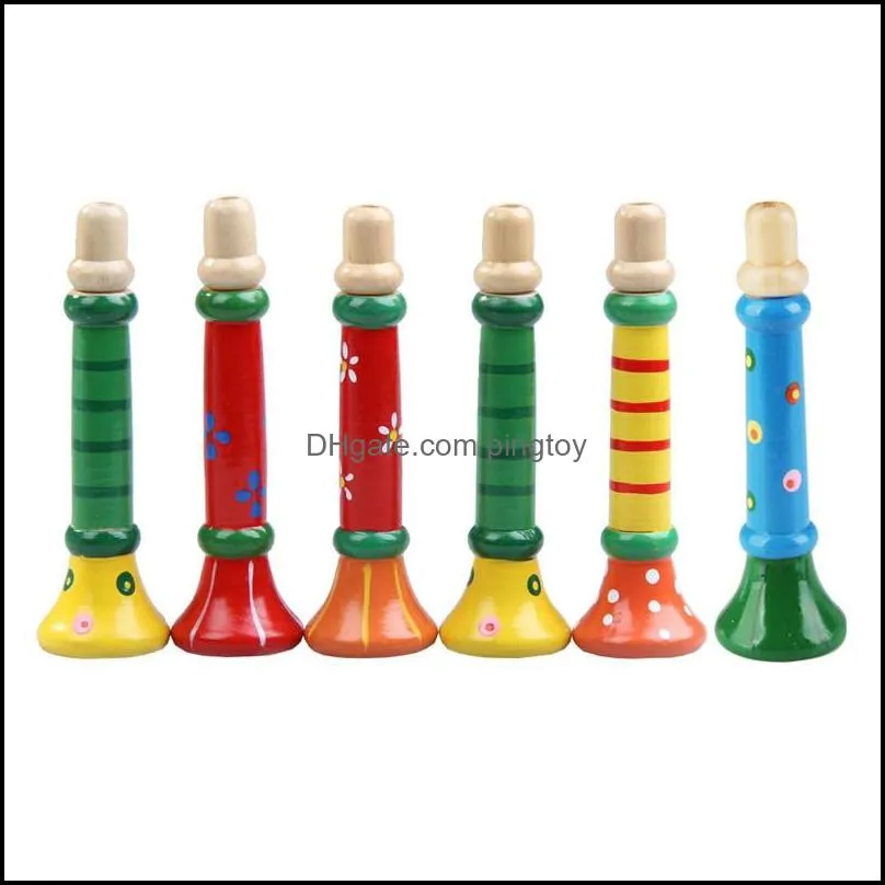 Colorful Wooden Trumpet Buglet Hooter Bugle Kids Musical Instrument Educational Toy for Children Random Color