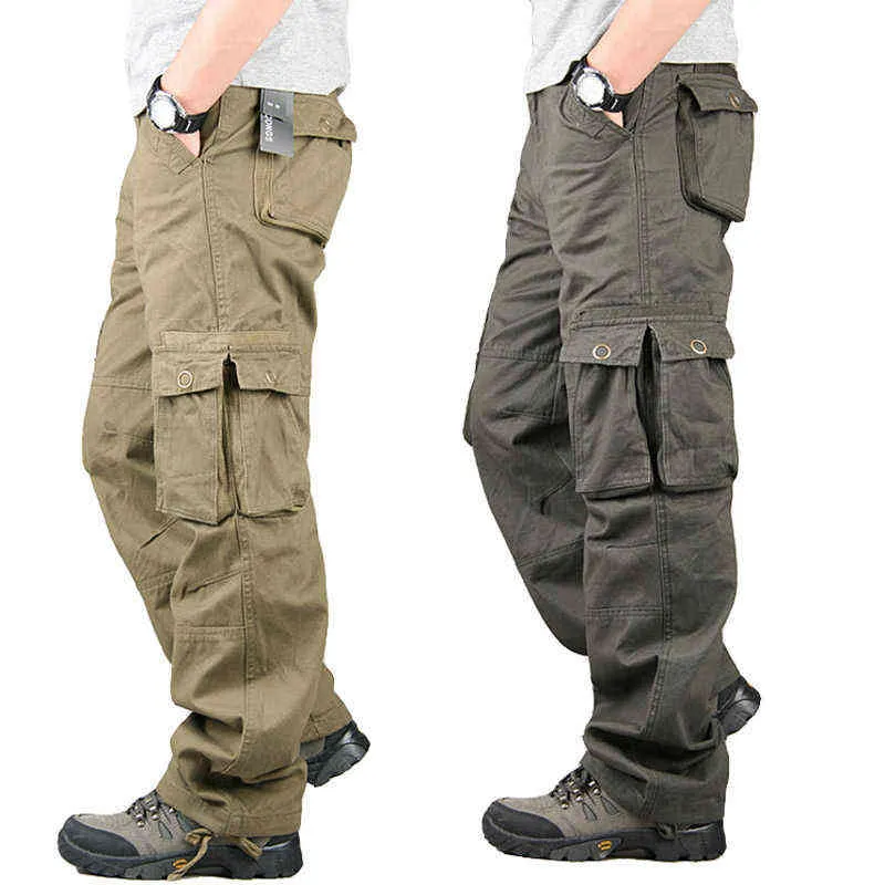 Våren vinter lastbyxor män multi pocket raka mens militära byxor casual baggy byxor män stor storlek spodnie taktyczne h1223