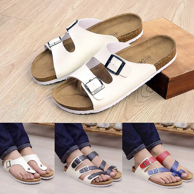 Nieuwe Unisex Zomer Cork Sandalen Casual Dames PU Lederen Gemengde Kleur Slippers Valentijn Schoenen Cork Slippers Sandalias Mujer Y0721