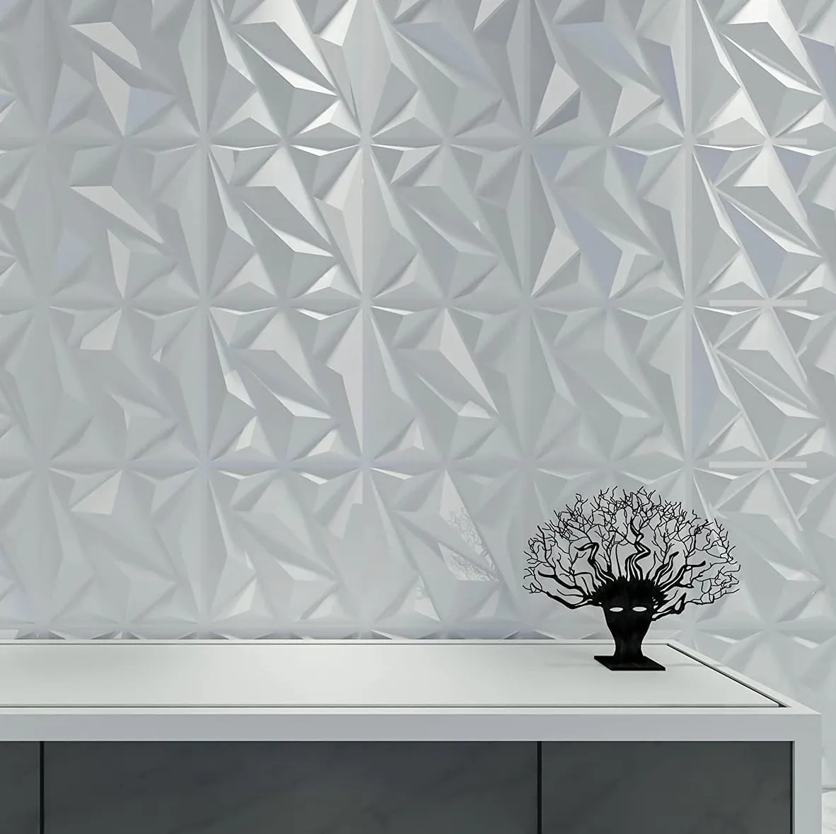 Art3D 50x50cm PVC 3D Muurpanelen Diamant voor Interieur Muren Inrichting in White Walles Decor Wallpapers Pack van 12 tegels