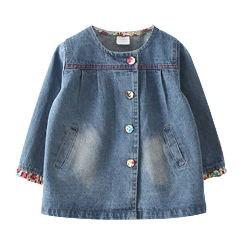 Autunno Primavera Moda 2 3 4 5 6 7 8 9 10 Anni Adolescenti Piccoli Bambini Baby Floral Denim Blu Giacca lunga per bambini Ragazze 210529