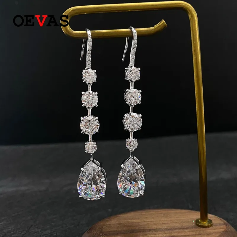 OEVAS 100% 925 Sterling Silver Sparkling High Carbon Diamond Créé Moissanite Drop Boucles D'oreilles De Noce De Mariée Fine Jewelry