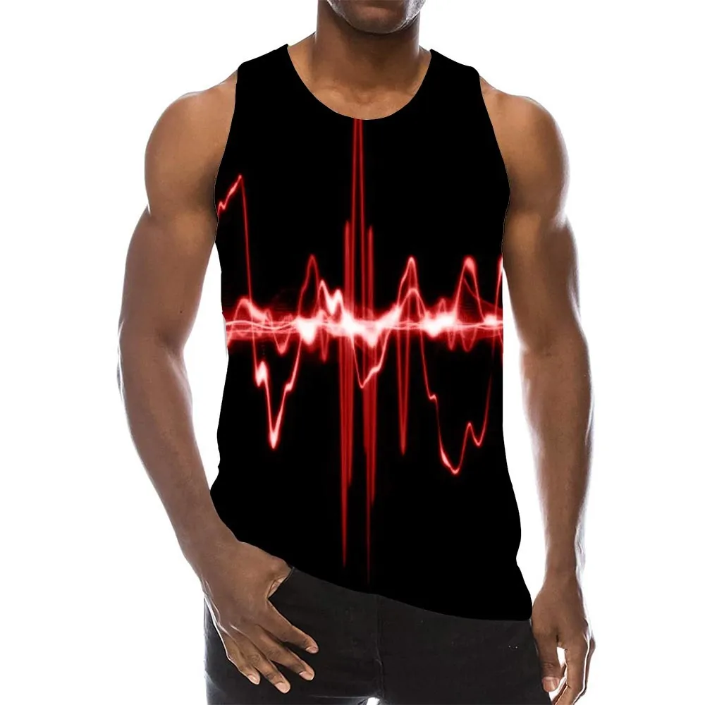 Män Grafisk Tank Top Rund Neck Stripe 3D Print Ärmlös Textur LA Toppar Röda Abstrakta Lines Tees