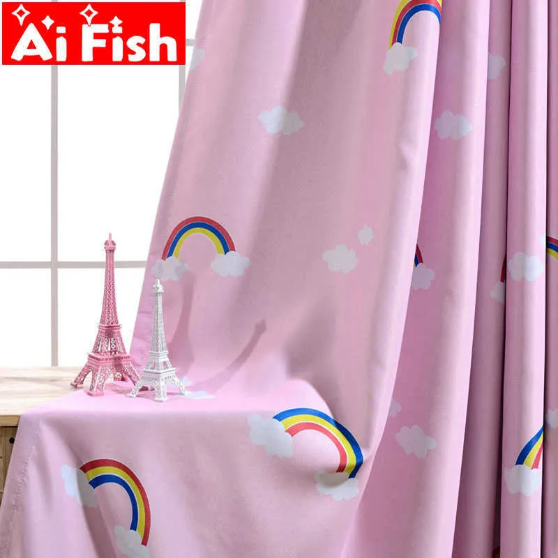 Cartton Window Treatments Children's Bedroom Boys Girls Shade Curtain Finished Rainbow Print Curtain For Living Room MY079-3 210712