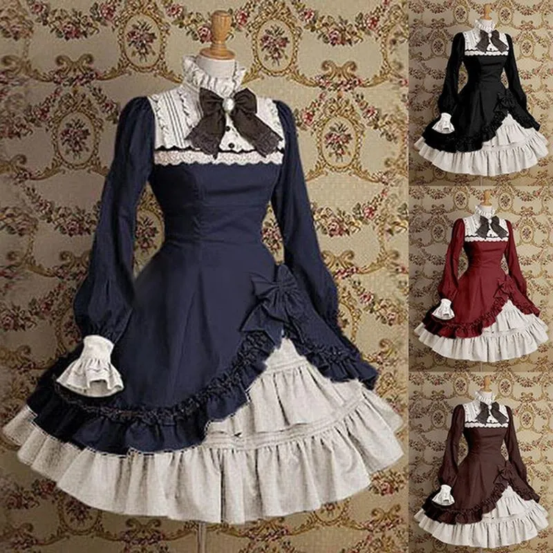 Casual Dresses Gothic Dress Lolita Vintage Ruffle Lace Cute Long Sleeve Party Evening Halloween Young Girl Cosplay Costume Fashion