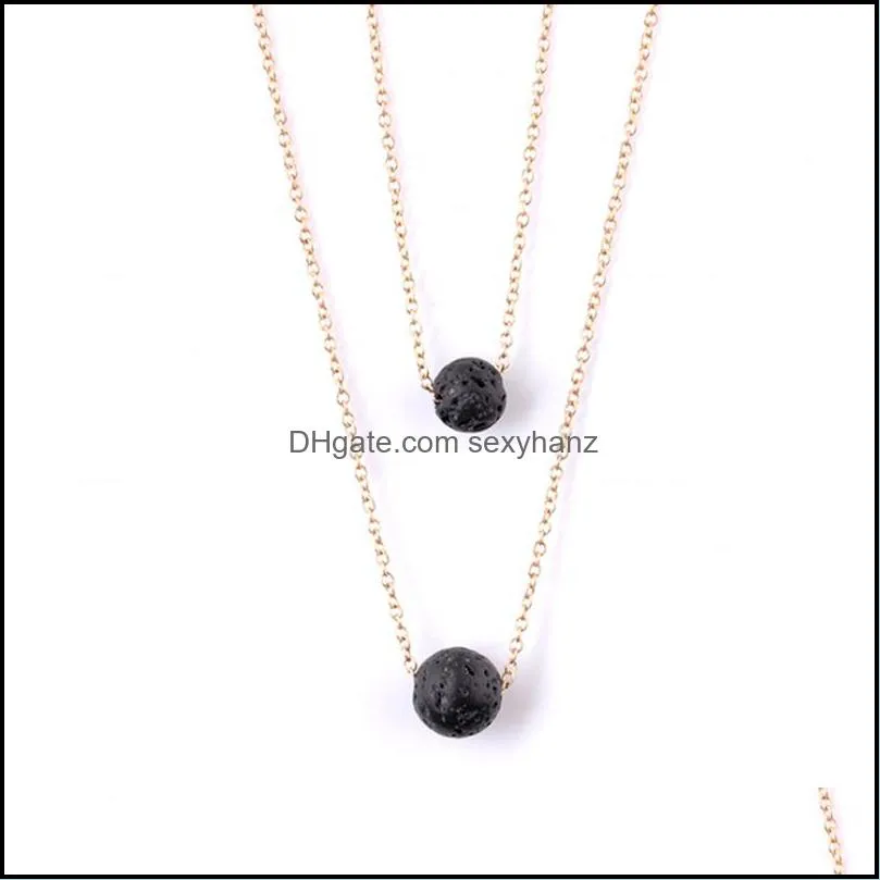 Simple Design Double Layers  Oil Aromatherapy Nature Bead Lava Stone Diffuser Necklace
