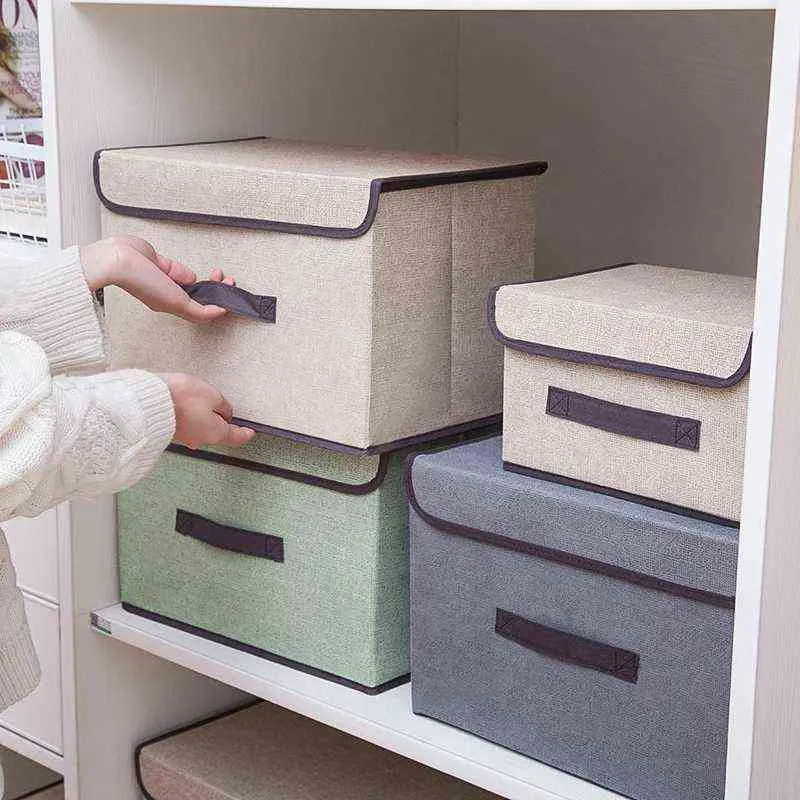 Large Storage Box With Cover Bedroom Shelf Wardrobe Clothes Toy Shoes Sundries Folding Organizer Fabric Foldable For Objects 211102