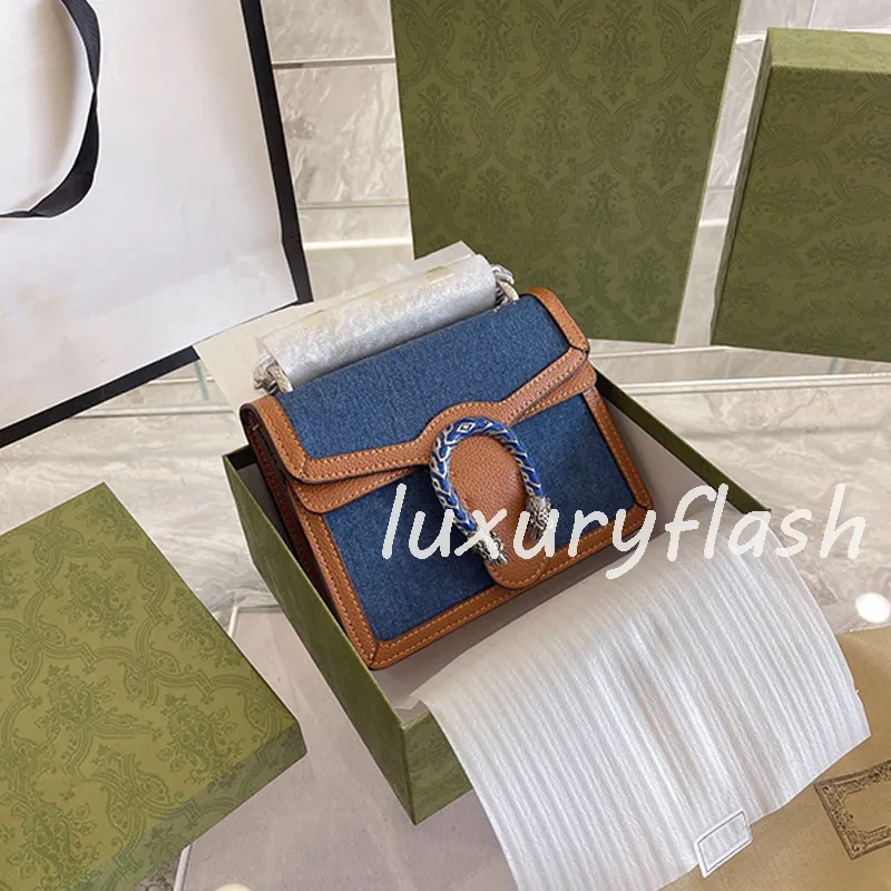 Kobiety 2021 Popularne Projektant Luxurys New Denim Seria Messenger Crossbody Torby Piękny Niebieski Letter Łańcuch Torba Na Ramię Mini Mała torebka