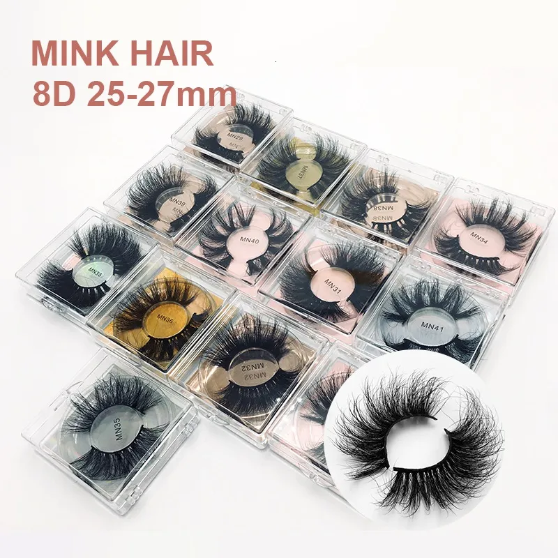 Nyaste tjocka 8D mink falska ögonfransar Curly Crosscross 25-27mm Lång Fake Lashes Extensions Soft Levande 13 Modeller Tillgänglig Drop Shipping