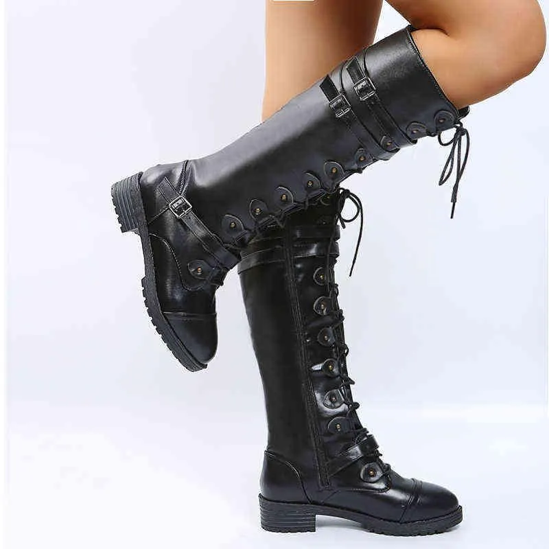 Boot Chunky Platform Leather Knee High Boots Women Retro Punk Height Increasing Long Woman Lace Up Booties Winter Botas Mujer 221223