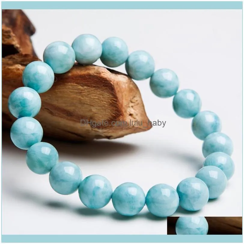 Beaded, Strands Genuine Blue Natural Larimar Bracelets For Women Female 10mm Stretch Healing Crystal Round Bead Bracelet1