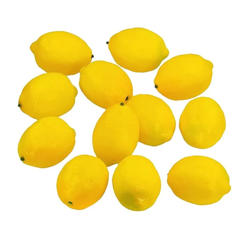 12Pcs Artificial Lemons Fake Fruit for Home Kitchen Wedding Party Festival Autumn Thanksgiving Decoration Yellow