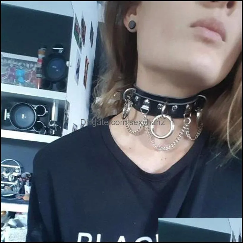 Wind personality exaggerated PU leather collar necklace punk street nightclub O-ring chain clavicle chain neck collar