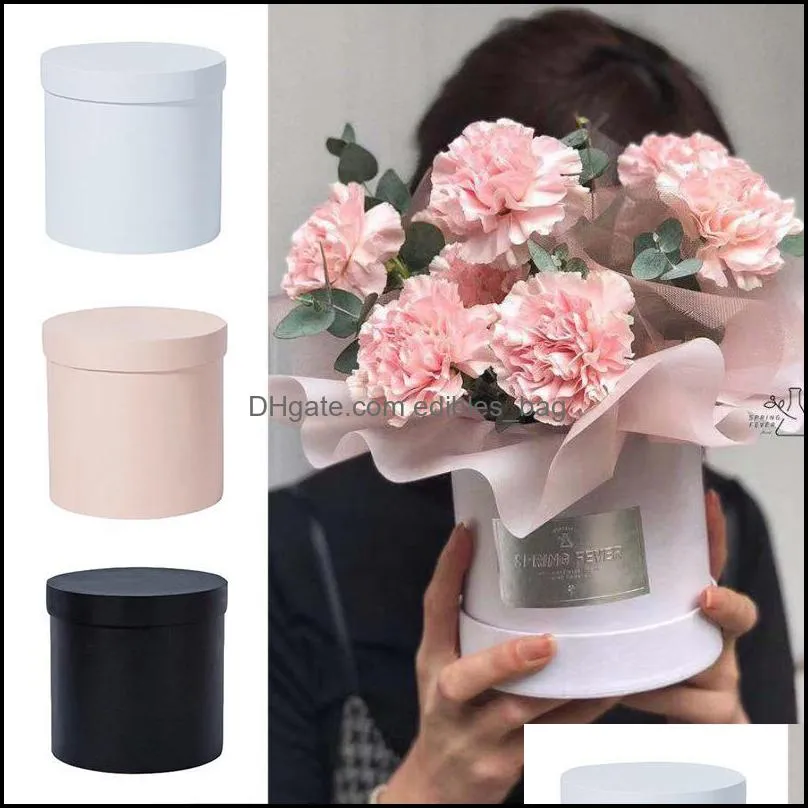 Gift Wrap Event & Party Supplies Festive Home Garden 12X12Cm Round Flower Paper Boxes Lid Hug Bucket With For Florist Bouquet Packaging Box