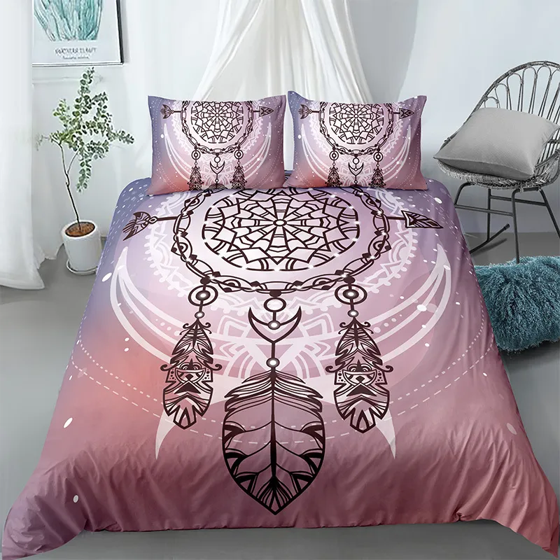 Dream-Catcher Boho Boho Bedding Set Dreamland Duvet Cover och Pillowcase Queen King size Bed Sets 210309