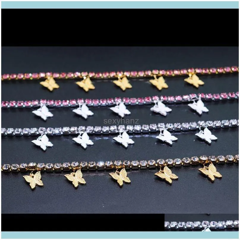 Bracelets de charme Scutando a mosca gelada para fora Crystal Pave Gold Rhinestone Charms Butterfly Bracelet Jewelry Drop Delivery 2021 R9JL6