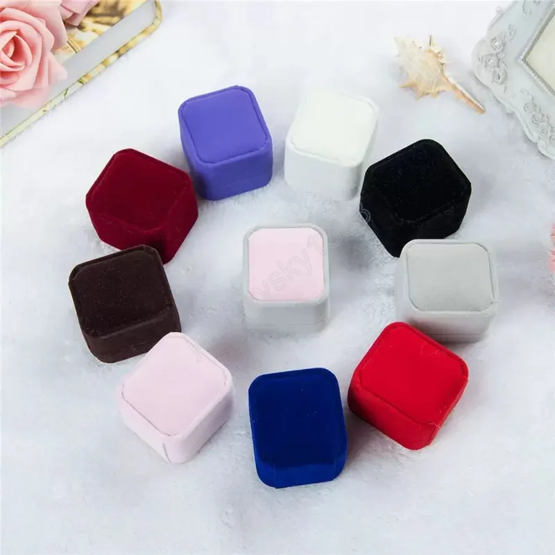 11 color velvet Jewelry Gift Boxes For Rings wedding engagement couple Jewelry packaging Square show Case Box 55*50*43MM