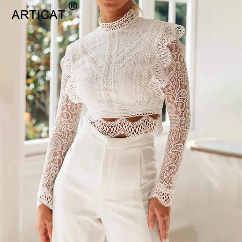 Womens Blouses & Shirts Elegant White Women Lace Blouse Shirt Sexy