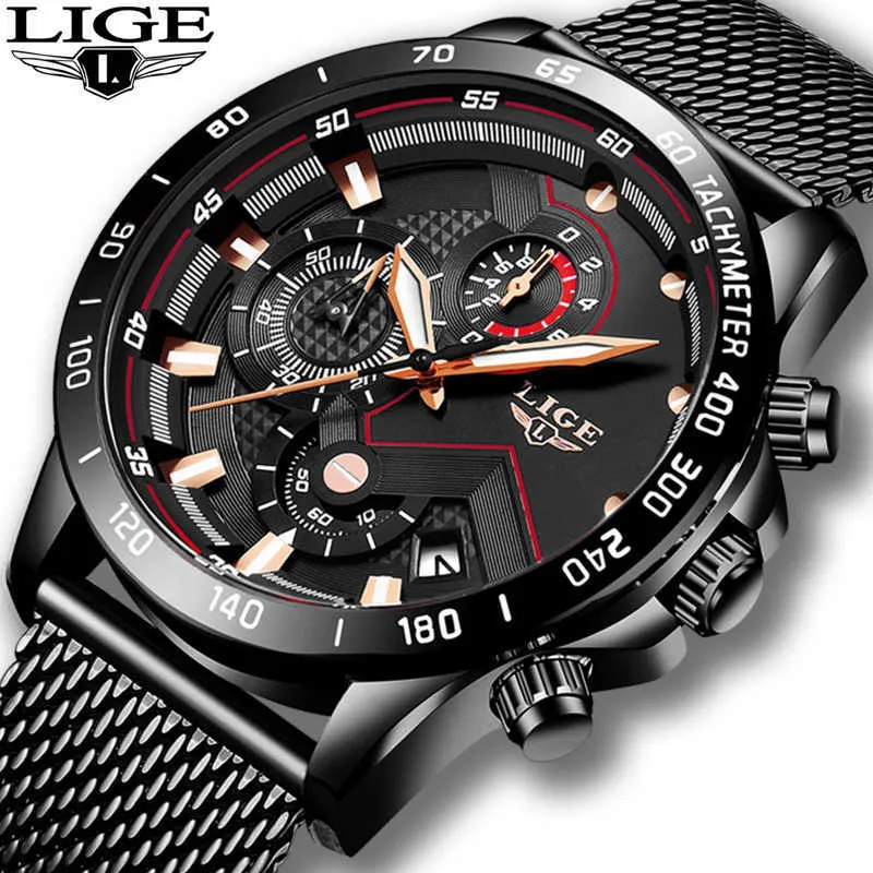 Montre Homme LIGE Classic Business Quartz Watch Mens Watches Top Brand Luxury Mesh Belt Wristwatch Waterproof Clock+Box 210527