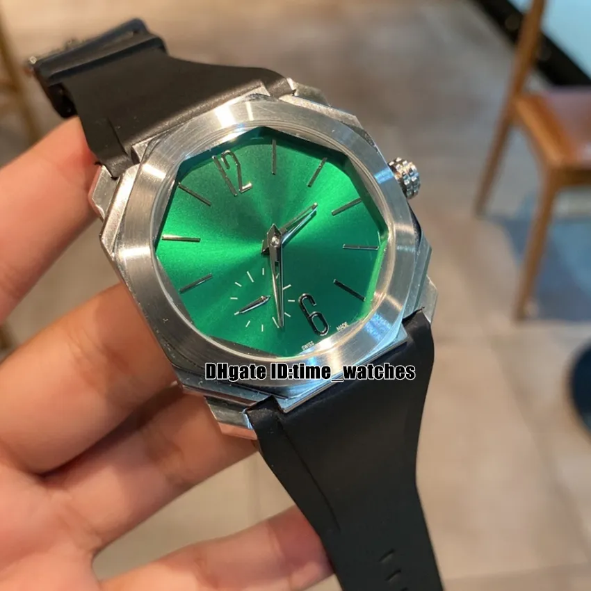 High Quality Octo Finissimo 102955 Miyota Automatic Mens Watch 41mm Green Dial Steel Case Gents Sport Watches Black Rubber Strap